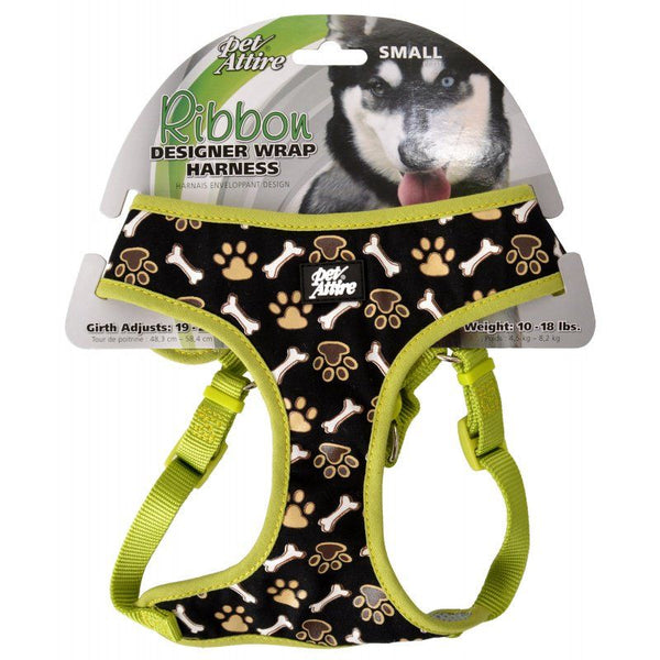 Pet Attire Ribbon Brown Paw & Bones Designer Wrap Adjustable Dog Harness, Fits 19"-23" Girth - (5/8" Straps)-Dog-Coastal Pet Products-PetPhenom