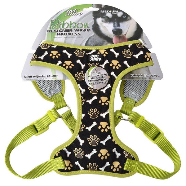Pet Attire Ribbon Brown Paw & Bones Designer Wrap Adjustable Dog Harness, Fits 22"-28" Girth - (3/4" Straps)-Dog-Coastal Pet Products-PetPhenom