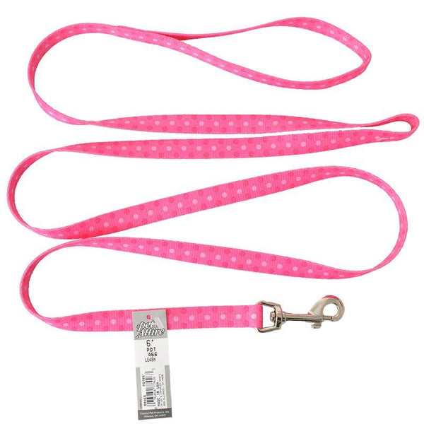 Pet Attire Styles Polka Dot Pink Dog Leash, 6' Long x 5/8" Wide-Dog-Coastal Pet Products-PetPhenom