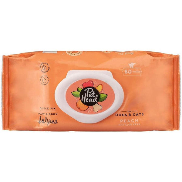 Pet Head Quick Fix Paw and Body Wipes for Dogs and Cats Peach with Aloe Vera, 80 count-Dog-Pet Head-PetPhenom