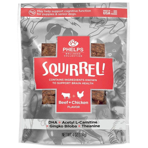 Phelps Pet Products Squirrel! Brain Health Beef and Chicken Dog Treats, 4.5 oz-Dog-Phelps Pet Products-PetPhenom