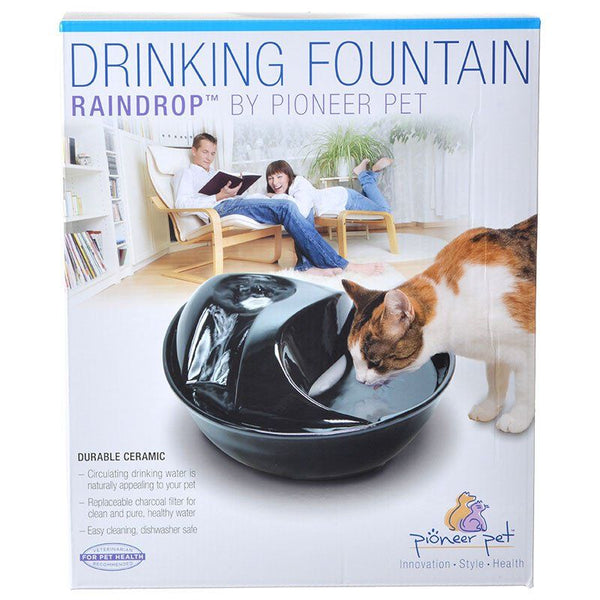 Pioneer Raindrop Ceramic Drinking Fountain - Black, 60 oz-Cat-Pioneer Pet-PetPhenom