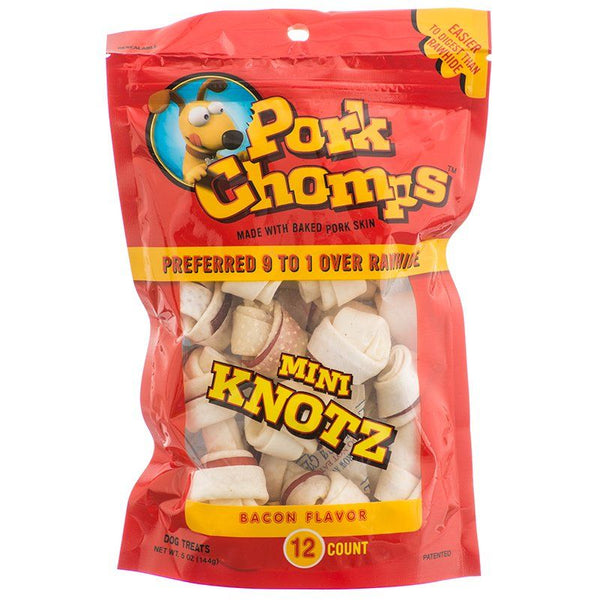 Pork Chomps Knotz Knotted Pork Chew - Bacon Flavor, Mini - 12 Count - (2"-3" Chews)-Dog-Scott Pet-PetPhenom