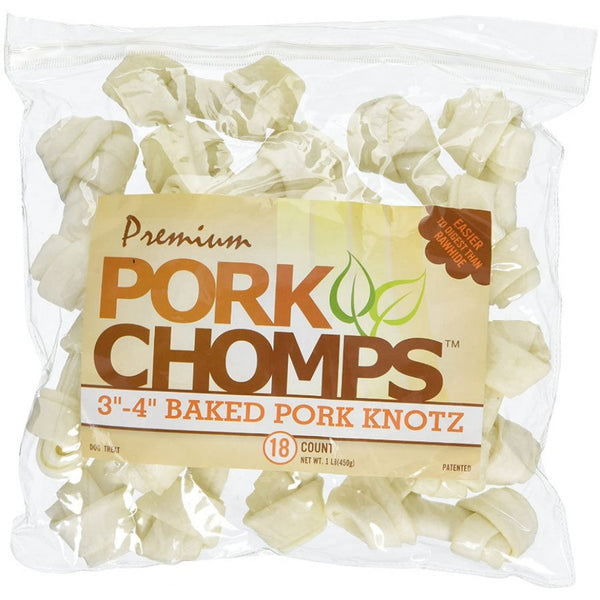 Pork Chomps Knotz Knotted Pork Chew - Baked, Medium - 18 Count - (3"-4" Chews)-Dog-Scott Pet-PetPhenom