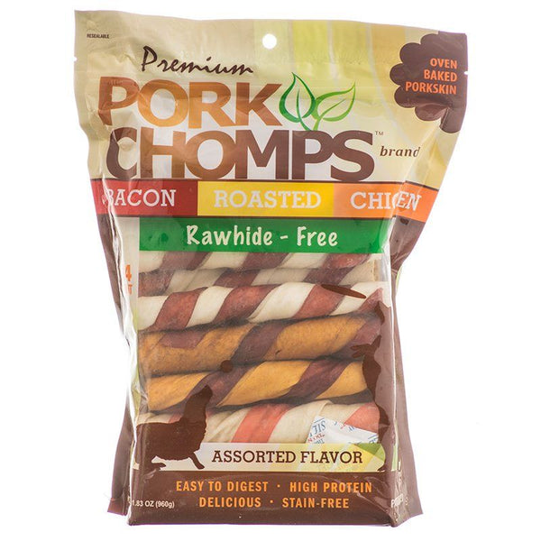 Pork Chomps Premium Assorted Pork Twistz - Bacon, Roasted & Chicken Flavors, 24 Count - Assorted Flavors - (6" Chews)-Dog-Scott Pet-PetPhenom