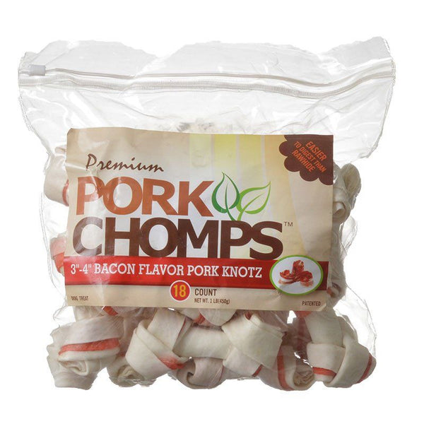 Pork Chomps Premium Pork Knotz - Bacon Flavor, Mini - 18 Count - (3"-4" Chews)-Dog-Scott Pet-PetPhenom
