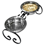 QT Dog Classic Wrought Iron Diners with Stainless Steel Bowls - 1 PT Mini Classic (4" tall) - Black-Dog-QT Dog-PetPhenom