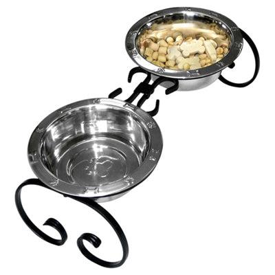 QT Dog Classic Wrought Iron Diners with Stainless Steel Bowls - 1 QT Classic (4" tall) - Black-Dog-QT Dog-PetPhenom