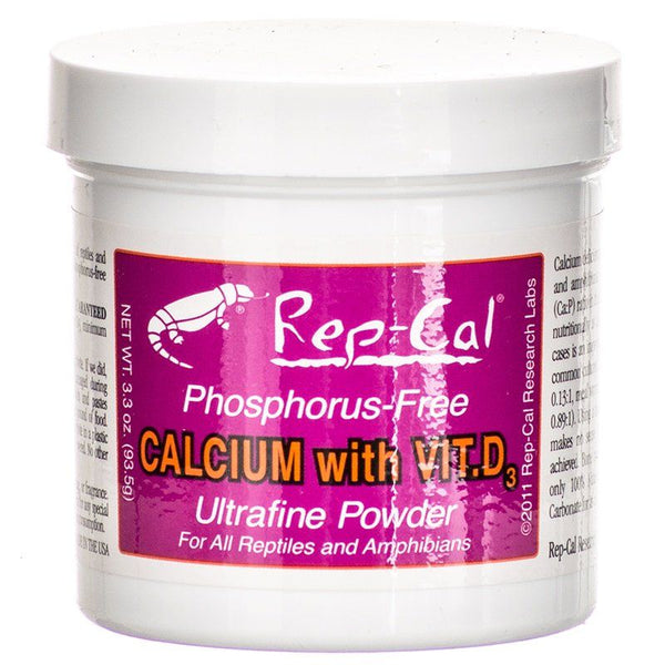 Rep Cal Phosphorus Free Calcium with Vitamin D3 - Ultrafine Powder, 3.3 oz-Small Pet-Rep-Cal-PetPhenom