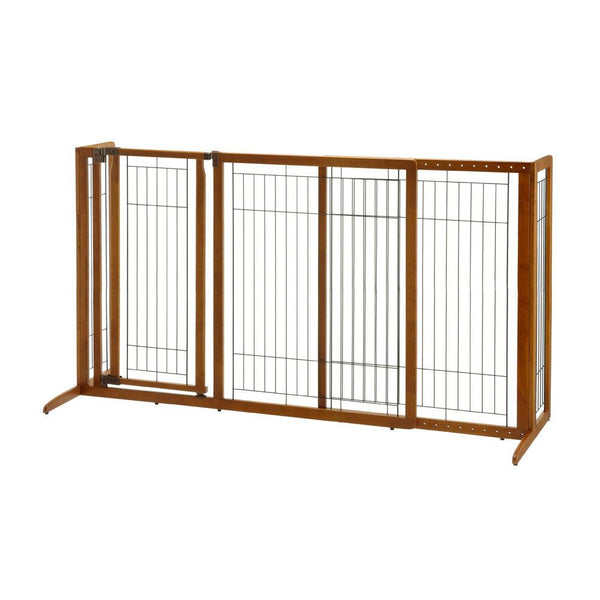Richell Deluxe Freestanding Pet Gate with Door Large Brown 61.8" - 90.2" x 27" x 36.2"-Dog-Richell-PetPhenom
