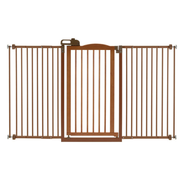 Richell One-Touch Tall and Wide Pressure Mounted Pet Gate II Brown 32.1" - 62.8" x 2" x 38.4"-Dog-Richell-PetPhenom