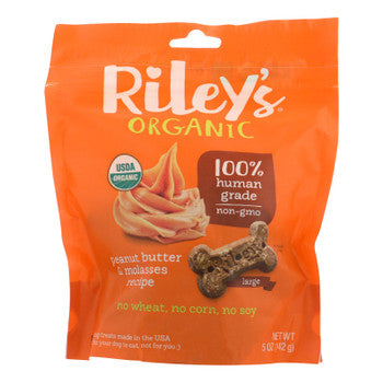 Riley's Organics Organic Dog Treats, Peanut Butter & Molasses Recipe, Large - Case of 6 - 5 OZ-Dog-Riley's Organics-PetPhenom