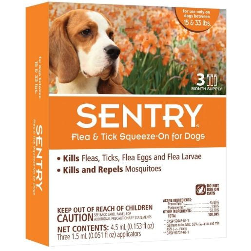 Sentry Flea & Tick Squeeze-On for Dogs, Medium - 3 Count - (Dogs 15-33 lbs)-Dog-Sentry-PetPhenom