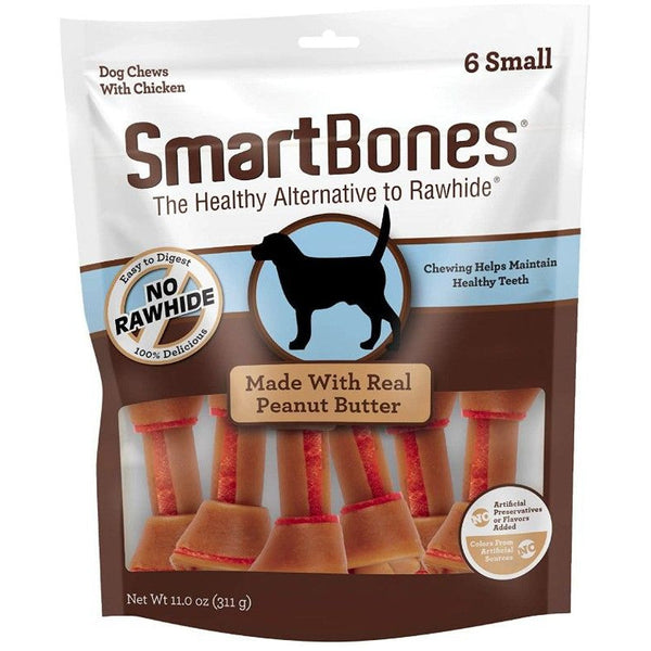 SmartBones Small Chicken and Peanut Butter Bones Rawhide Free Dog Chew, 6 count-Dog-Smartbones-PetPhenom