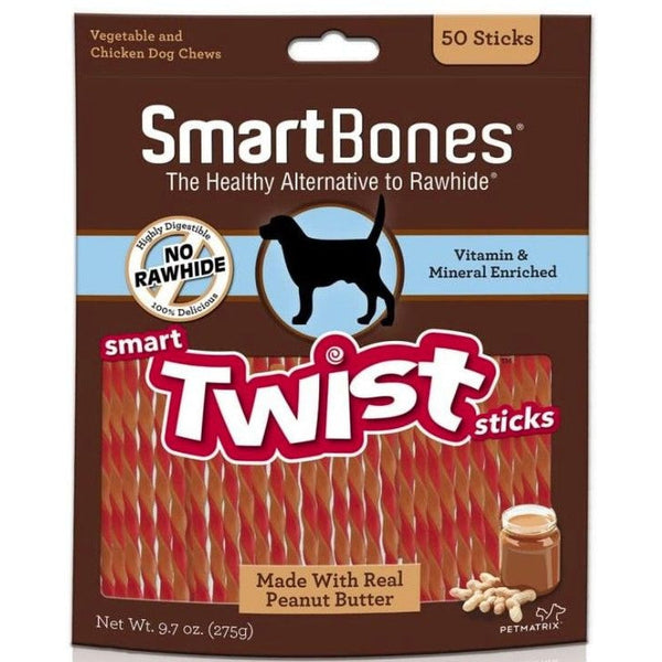 SmartBones Vegetable, Chicken and Peanut Butter Smart Twist Sticks Rawhide Free Dog Chew, 50 count-Dog-Smartbones-PetPhenom