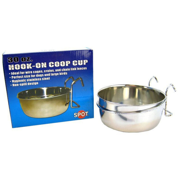 Spot Stainless Steel Hook-On Coop Cup, 30 oz (6.5" Diameter)-Bird-Spot-PetPhenom