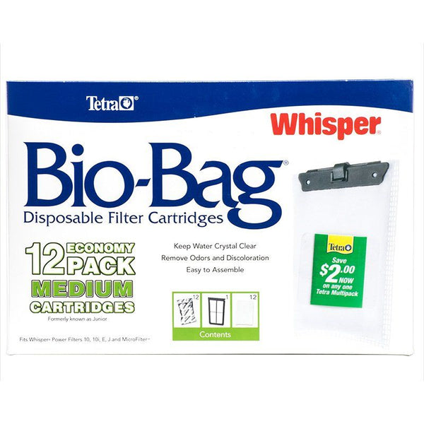 Tetra Bio-Bag Disposable Filter Cartridges, Medium - For Whisper 10, 10i, E, J & Micro Power Filters (12 Pack)-Fish-Tetra-PetPhenom