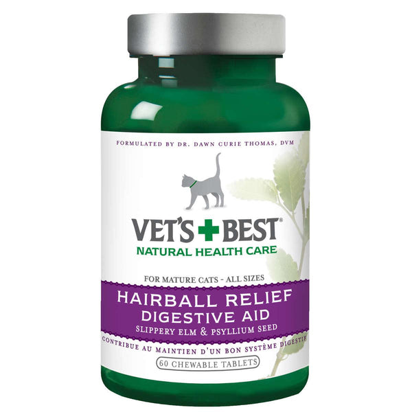 Vet's Best Cat Hairball Relief Supplement 60 Tablets Green 2.5" x 2.5" x 4.94"-Cat-Vet's Best-PetPhenom