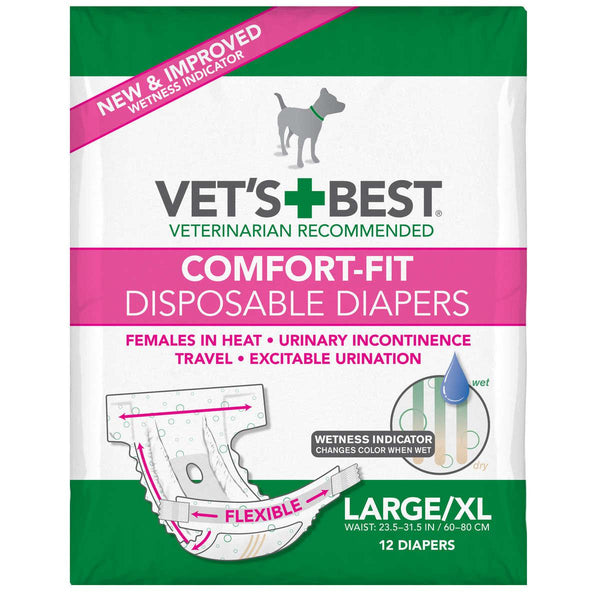 Vet's Best Comfort-Fit Disposable Female Dog Diaper 12 pack Large / Extra Large White 8.25" x 5" x 6.38"-Dog-Vet's Best-PetPhenom