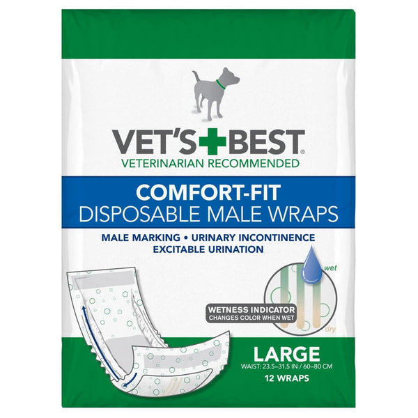 Vet's Best Comfort-Fit Disposable Male Dog Wrap 12 pack Large White 5.88" x 4.75" x 8.38"-Dog-Vet's Best-PetPhenom