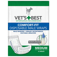 Vet's Best Comfort-Fit Disposable Male Dog Wrap 12 pack Medium White 5.75" x 4.87" x 8.5"-Dog-Vet's Best-PetPhenom