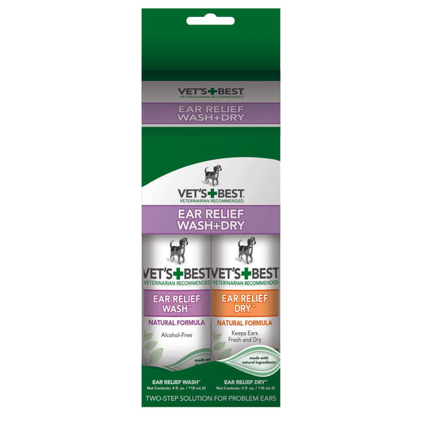 Vet's Best Dog Ear Relief Wash and Dry Combo Kit 4oz 3.06" x 1.69" x 8.31"-Dog-Vet's Best-PetPhenom