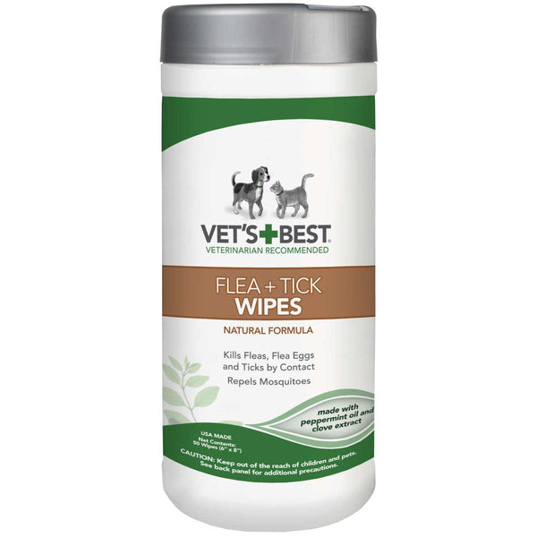 Vet's Best Dog Flea and Tick Wipes 50 count White 3.3" x 3.3" x 8"-Dog-Vet's Best-PetPhenom