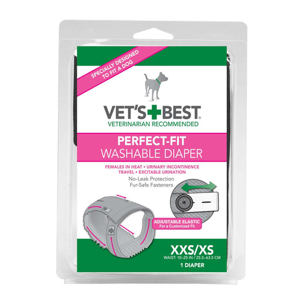Vet's Best Perfect-Fit Washable Female Dog Diaper 1 pack Extra Extra Small / Extra Small Gray 5.44" x 1.75" x 7.75"-Dog-Vet's Best-PetPhenom