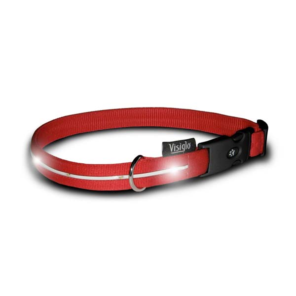 Visiglo Nylon Collar with LED Lights Large Red / White-Dog-Visiglo-PetPhenom