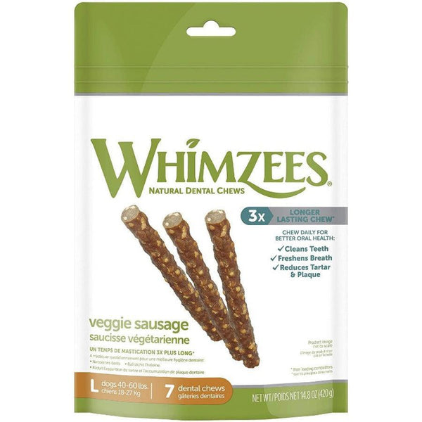 Whimzees Natural Dog Treats - Veggie Sausage Sticks, Large - 7 Pack - (Dogs 40-60 lbs)-Dog-Whimzees-PetPhenom