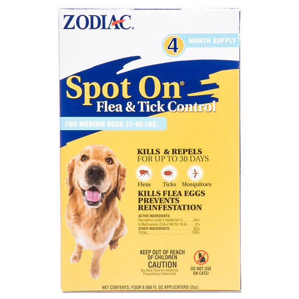 Zodiac Spot on Flea & Tick Controller for Dogs, Medium Dogs 31-60 lbs (4 Pack)-Dog-Zodiac-PetPhenom