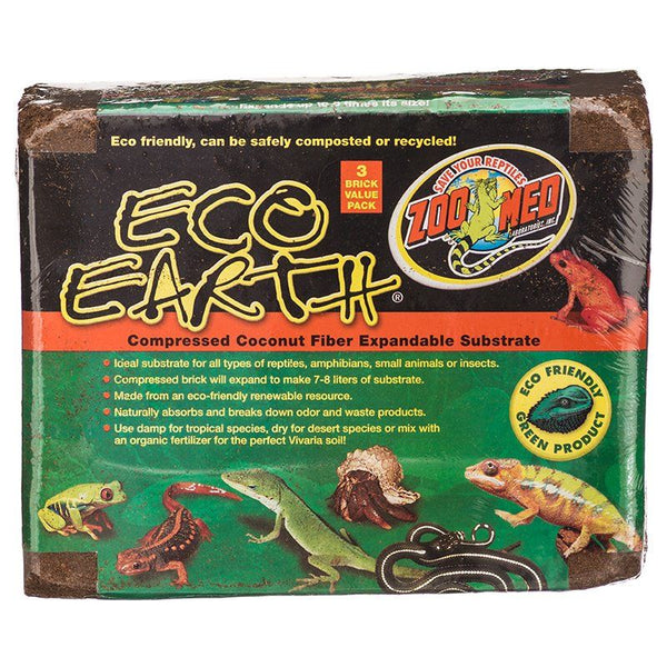 Zoo Med Eco Earth Compressed Coconut Fiber Expandable Substrate, 3 Pack (Makes 21-24 Liters)-Small Pet-Zoo Med-PetPhenom