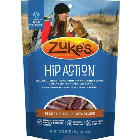 Zukes Hip Action Dog Treats - Peanut Butter & Oats Recipe, 1 lb-Dog-Zukes-PetPhenom