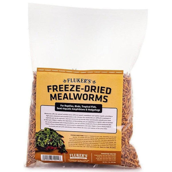 Flukers Freeze-Dried Mealworms for Reptiles, Birds, Tropical Fish, Amphibians and Hedgehogs, 2 lb (2 x 1 lb)