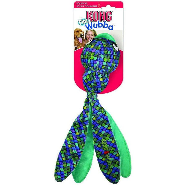 KONG Wubba Finz Squeaker Dog Toy Blue and Green, Large - 6 count