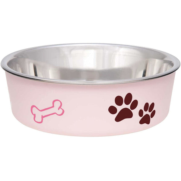 Loving Pets Light Pink Stainless Steel Dish With Rubber Base, Small - 6 count