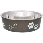 Loving Pets Bella Bowl with Rubber Base Steel and Espresso, Small - 6 count