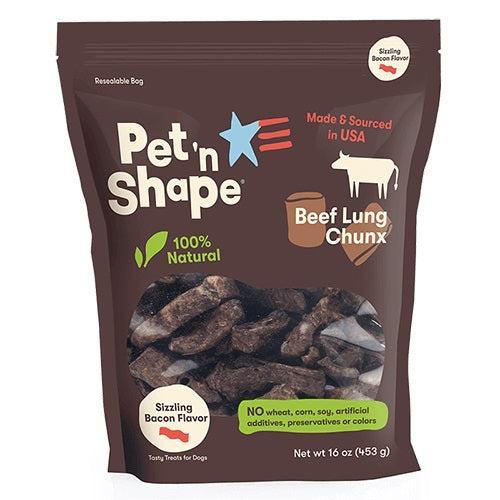 Pet n Shape Natural Beef Lung Chunx Dog Treats Sizzling Bacon Flavor, 3 lb (3 x 1 lb)