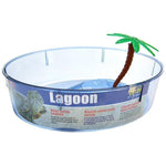 Lees Oval Turtle Lagoon with Access Ramp to Feeding Bowl and Palm Tree Decor, 4 count