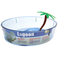 Lees Oval Turtle Lagoon with Access Ramp to Feeding Bowl and Palm Tree Decor, 4 count