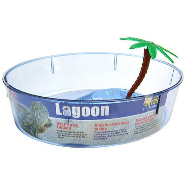 Lees Oval Turtle Lagoon with Access Ramp to Feeding Bowl and Palm Tree Decor, 4 count