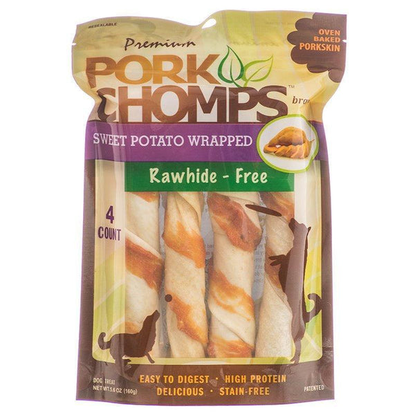 Pork Chomps Premium Sweet Potato Wrapped Porkskin Twists, 20 count (5 x 4 ct)