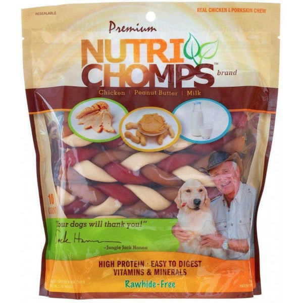 Nutri Chomps Premium Mixed Flavor Braids Dog Chews 6 Inch, 30 count (3 x 10 ct)