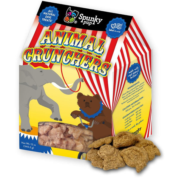 Spunky Pup Animal Crunchers All Natural Dog Biscuit Treat Peanut Butter Flavor, 36 oz (3 x 12 oz