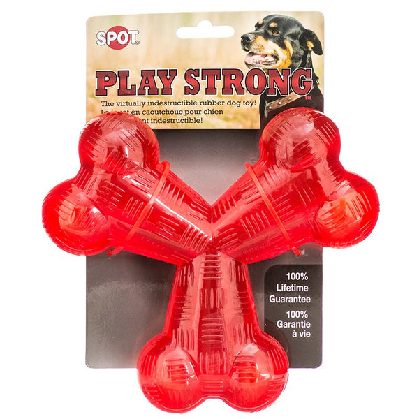 Spot Play Strong Rubber Trident Dog Toy Red, 3 count