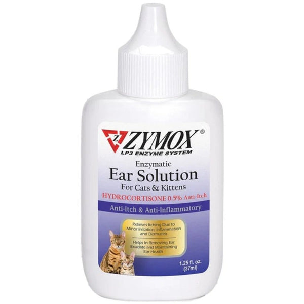 Zymox Enzymatic Ear Solution for Cats & Kittens with Hydrocortisone, 3.75 oz (3 x 1.25 oz)