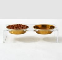 Hiddin Large Clear Double Dog Bowl Feeder with Gold Bowls-Dog-Hiddin.co-PetPhenom