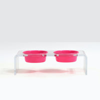 Hiddin Clear Double Cat Bowl Feeder with Color Bowls | Options-Cat-Hiddin.co-1 Pint Bowls-Pastel Pink-PetPhenom